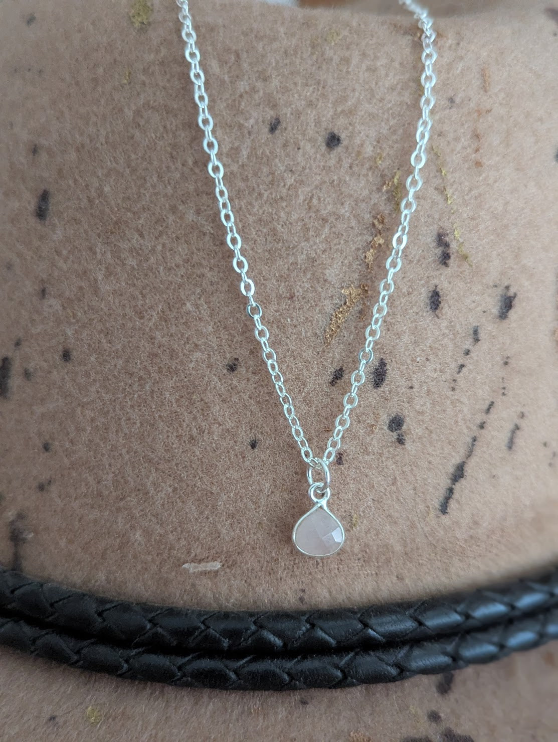 Dainty Faceted Rose Quartz Tear Drop Sterling Silver Necklace