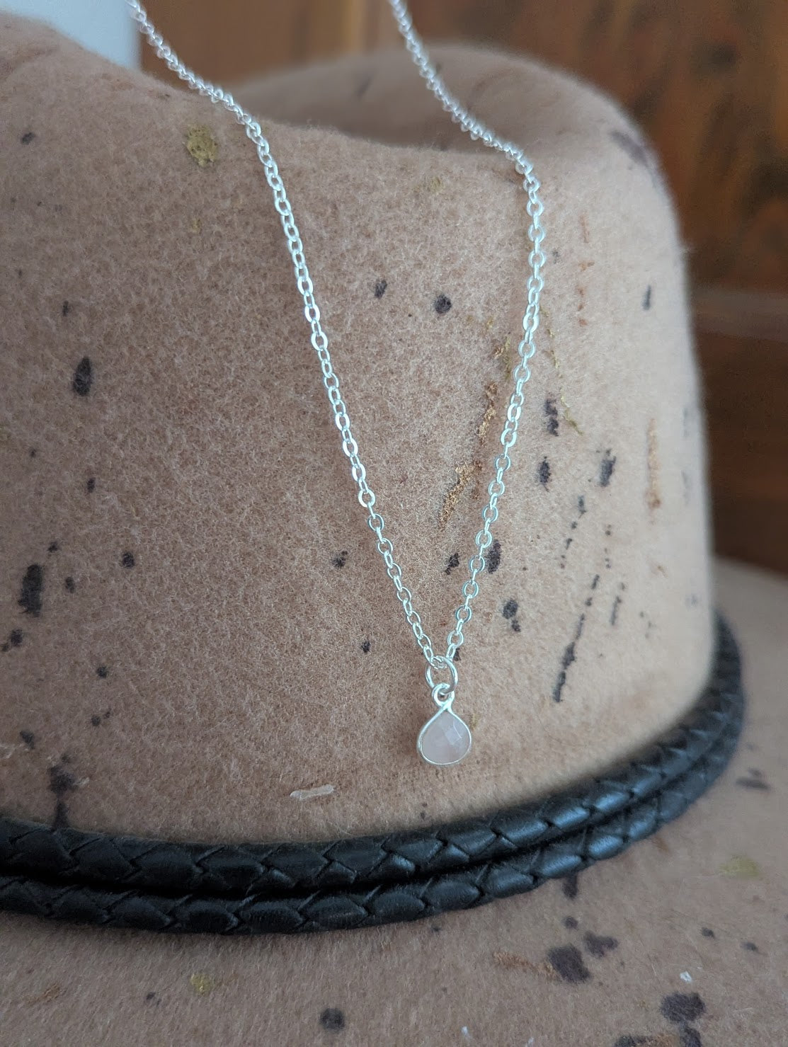 Dainty Faceted Rose Quartz Tear Drop Sterling Silver Necklace