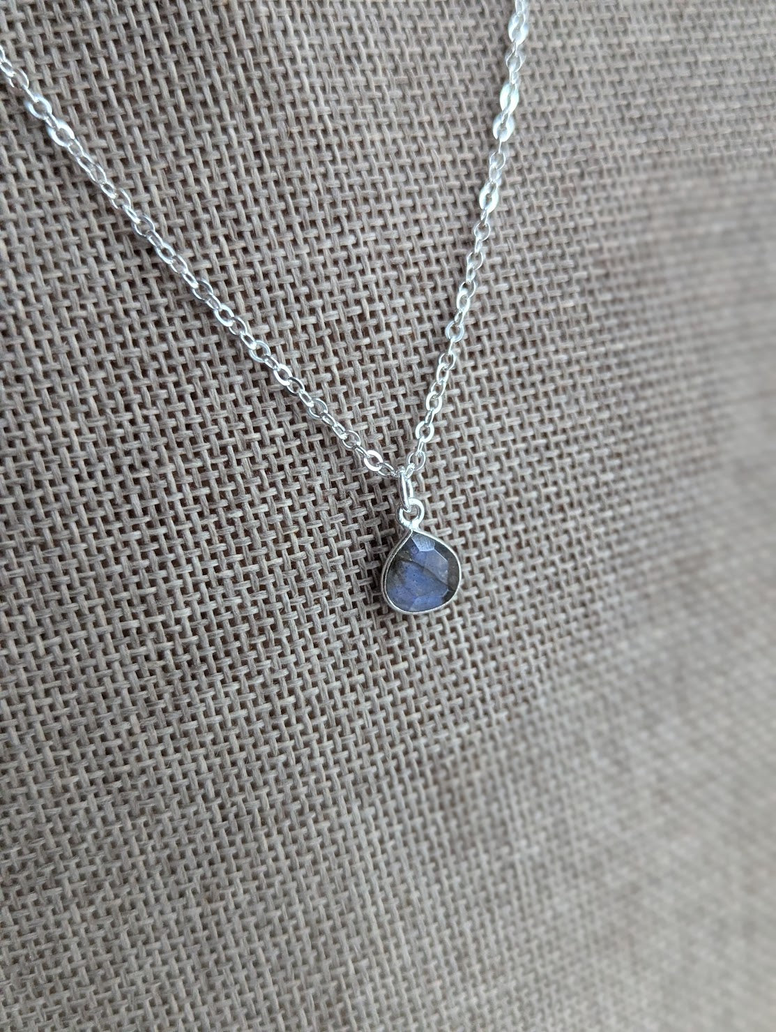 Faceted Labradorite Tear Drop Sterling Silver Necklace