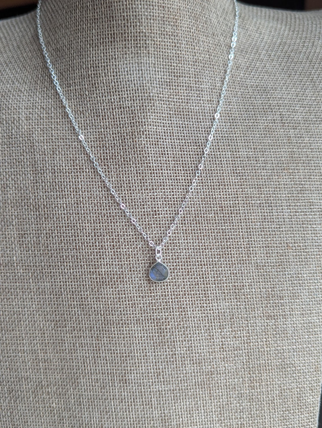 Faceted Labradorite Tear Drop Sterling Silver Necklace