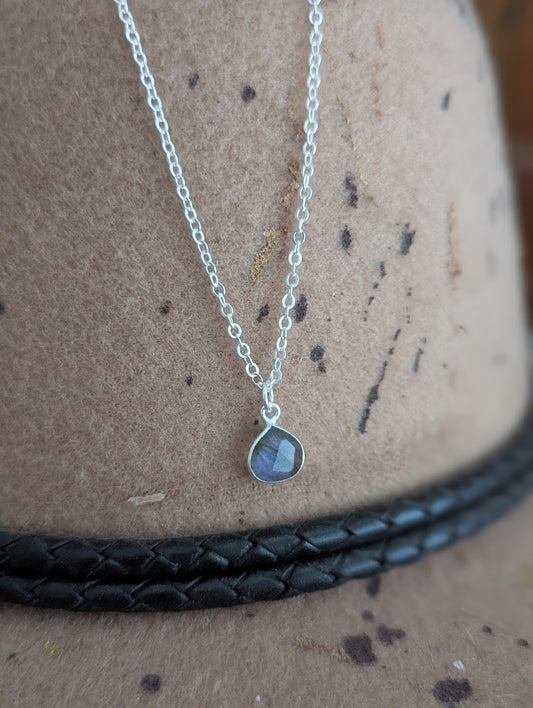 Faceted Labradorite Tear Drop Sterling Silver Necklace