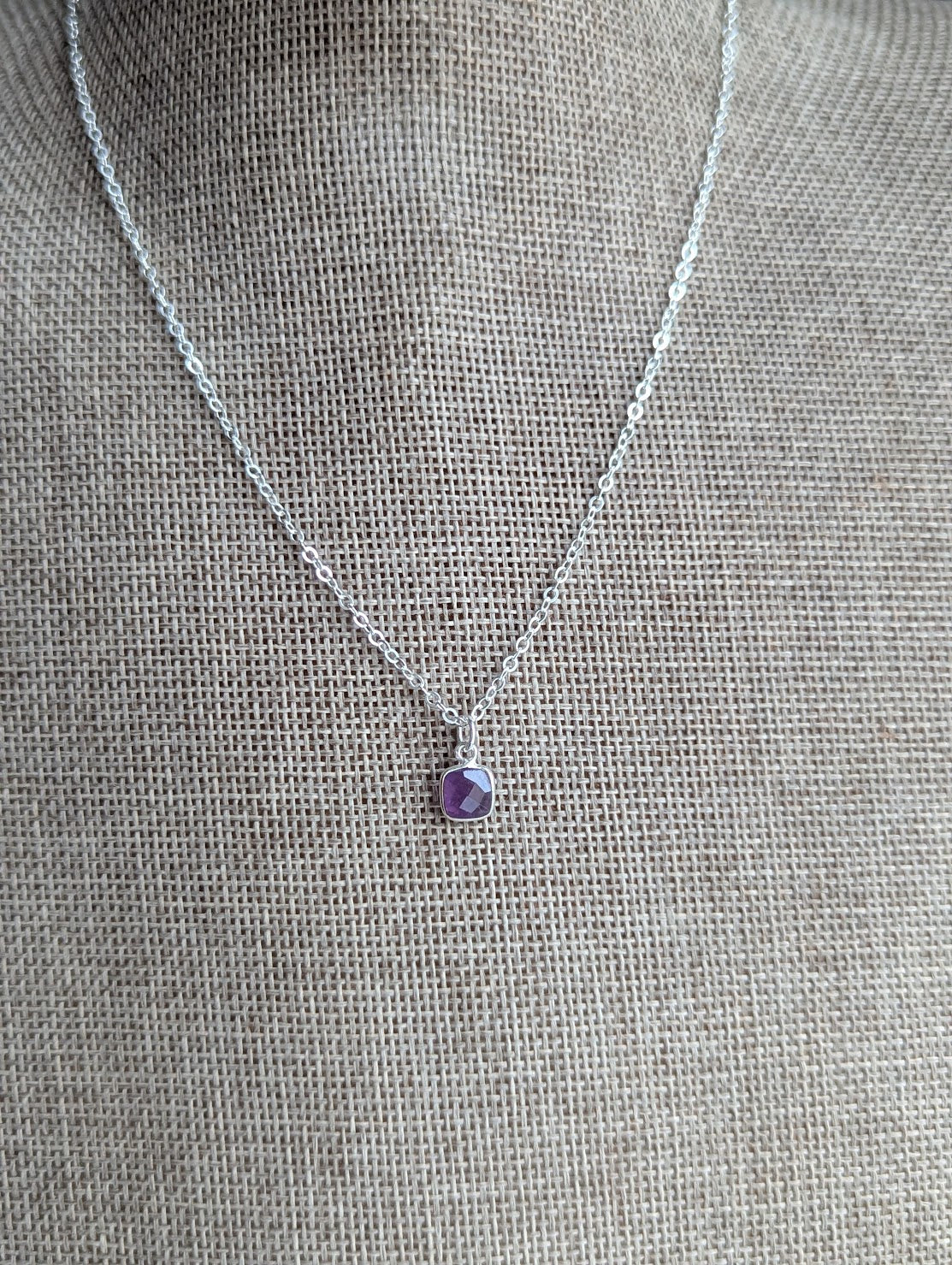 Faceted Amethyst Square Sterling Silver Necklace