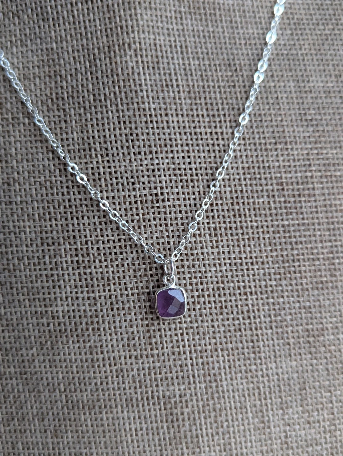 Faceted Amethyst Square Sterling Silver Necklace