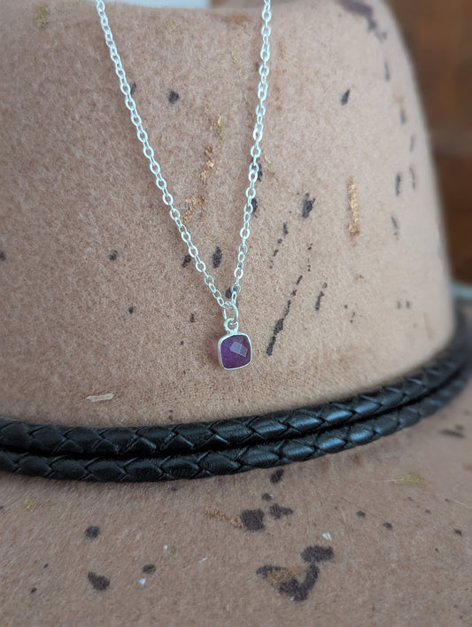Faceted Amethyst Square Sterling Silver Necklace