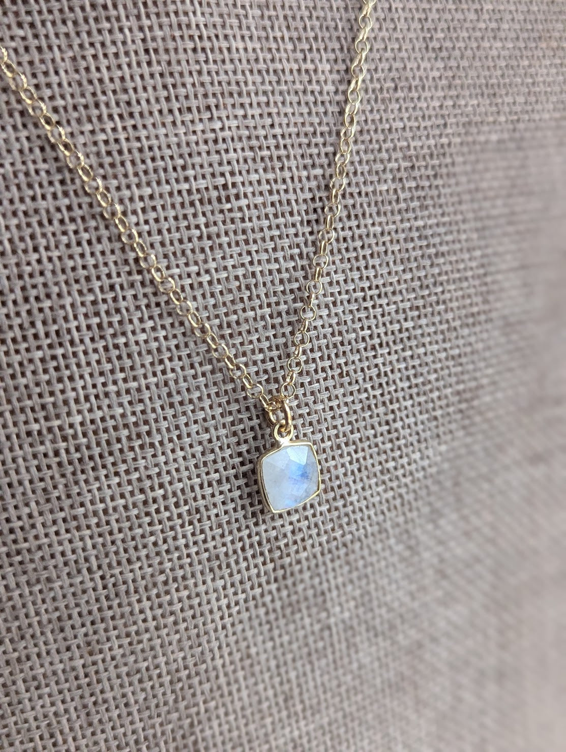 Dainty Faceted Moonstone Square 14kGF Necklace