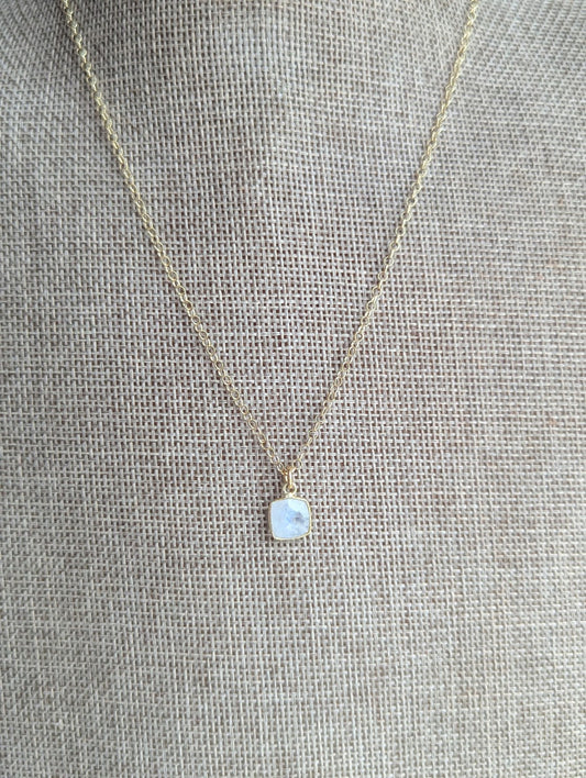 Dainty Faceted Moonstone Square 14kGF Necklace