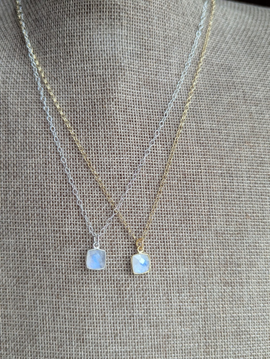 Dainty Faceted Moonstone Square 14kGF Necklace