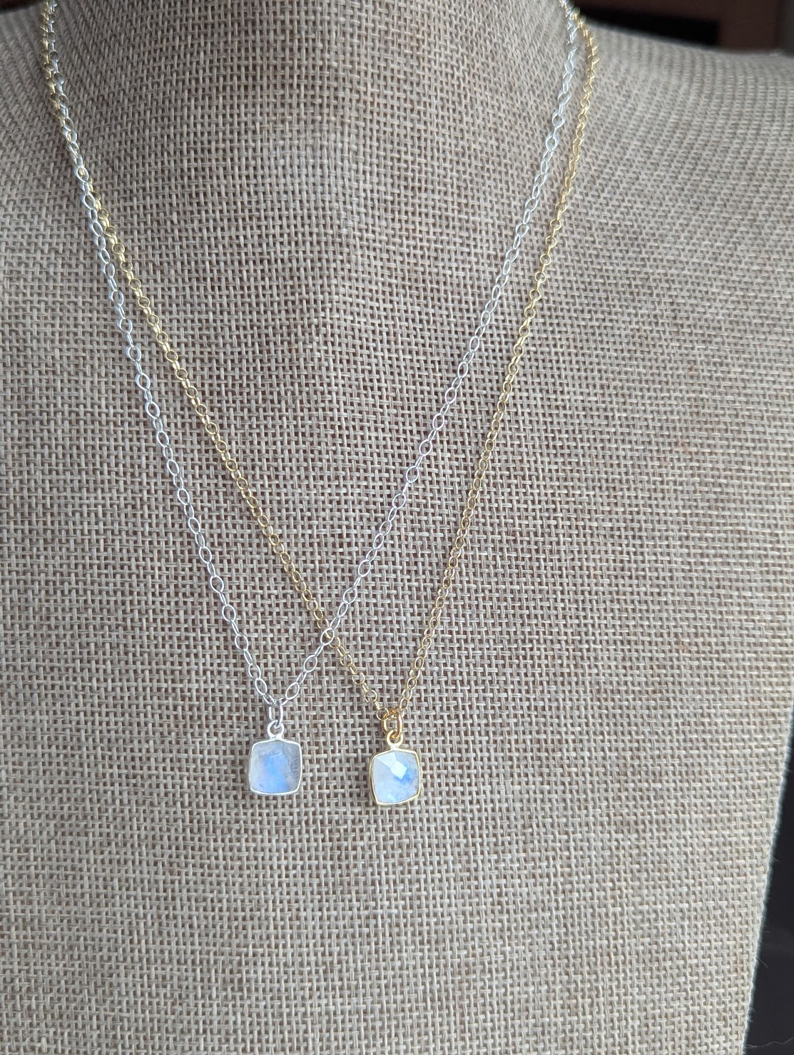 Dainty Faceted Moonstone Square 14kGF Necklace