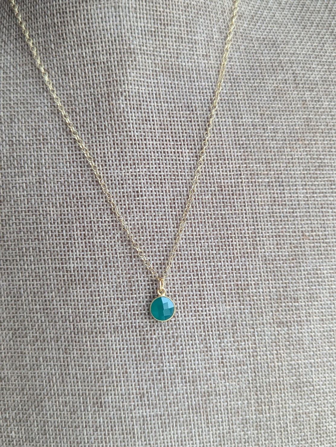 Faceted Round Green Onyx 14kGF Necklace