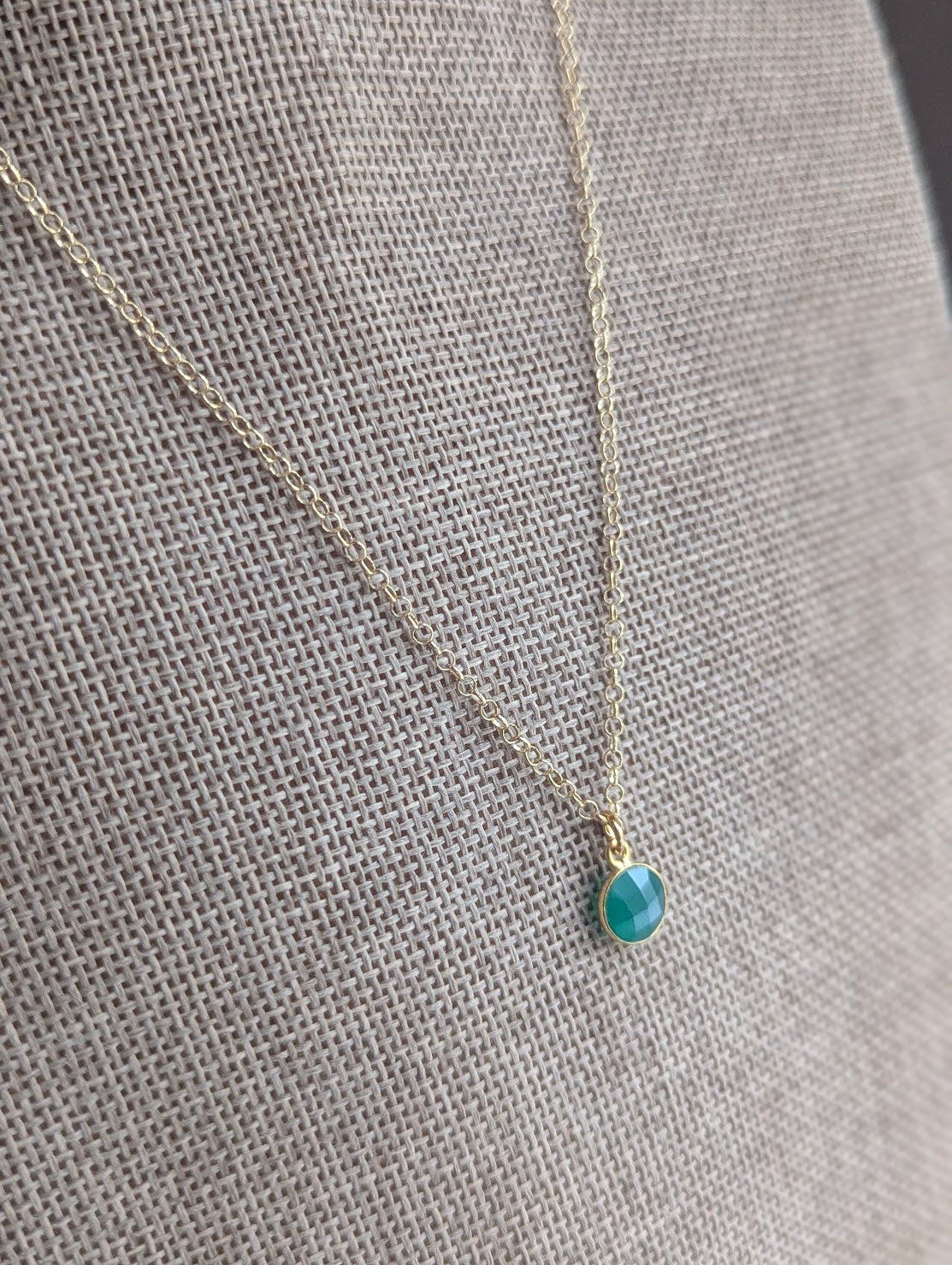 Faceted Round Green Onyx 14kGF Necklace