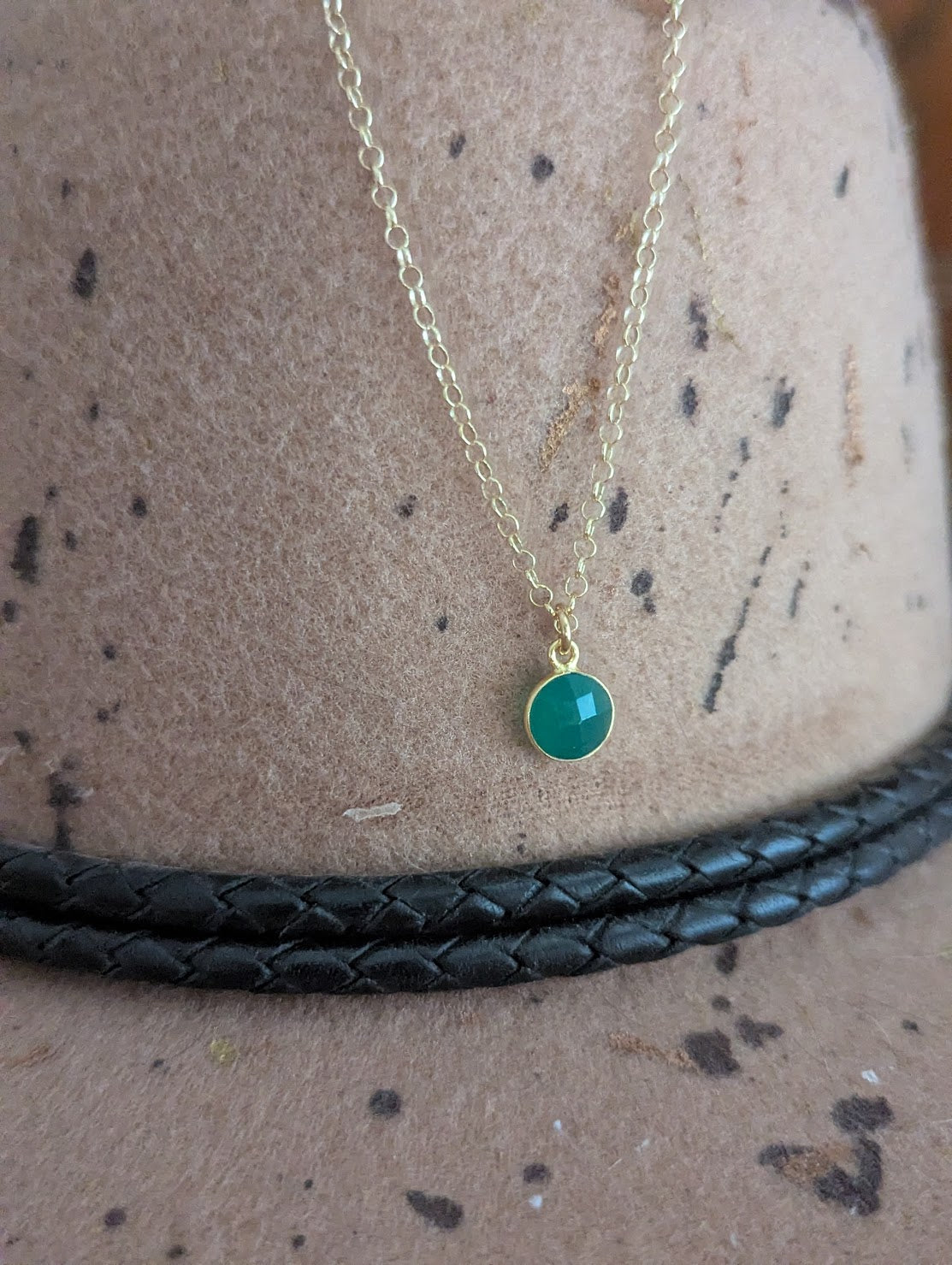 Faceted Round Green Onyx 14kGF Necklace