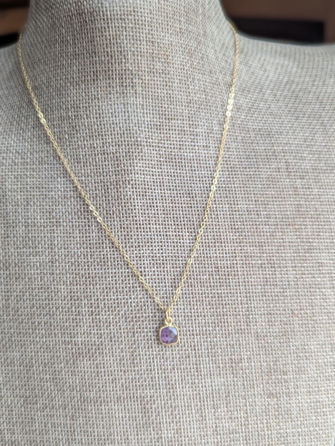 Faceted Amethyst Square 14kGF Necklace