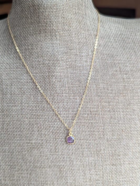 Faceted Amethyst Square 14kGF Necklace