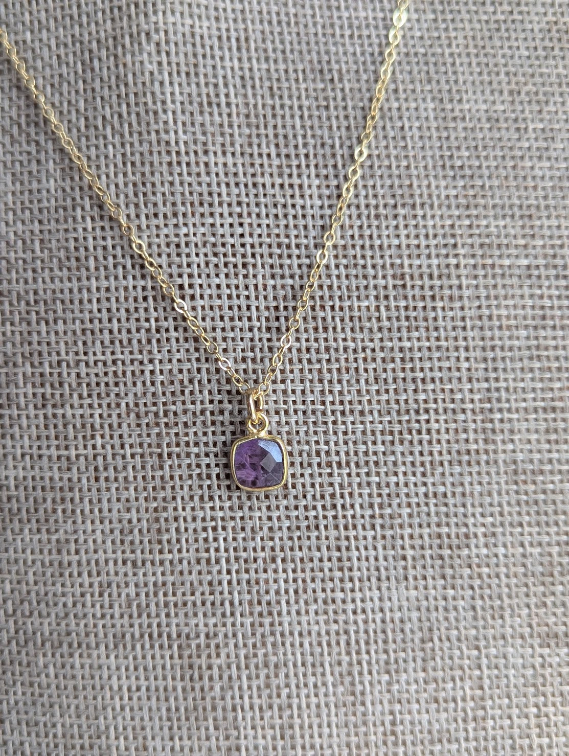 Faceted Amethyst Square 14kGF Necklace