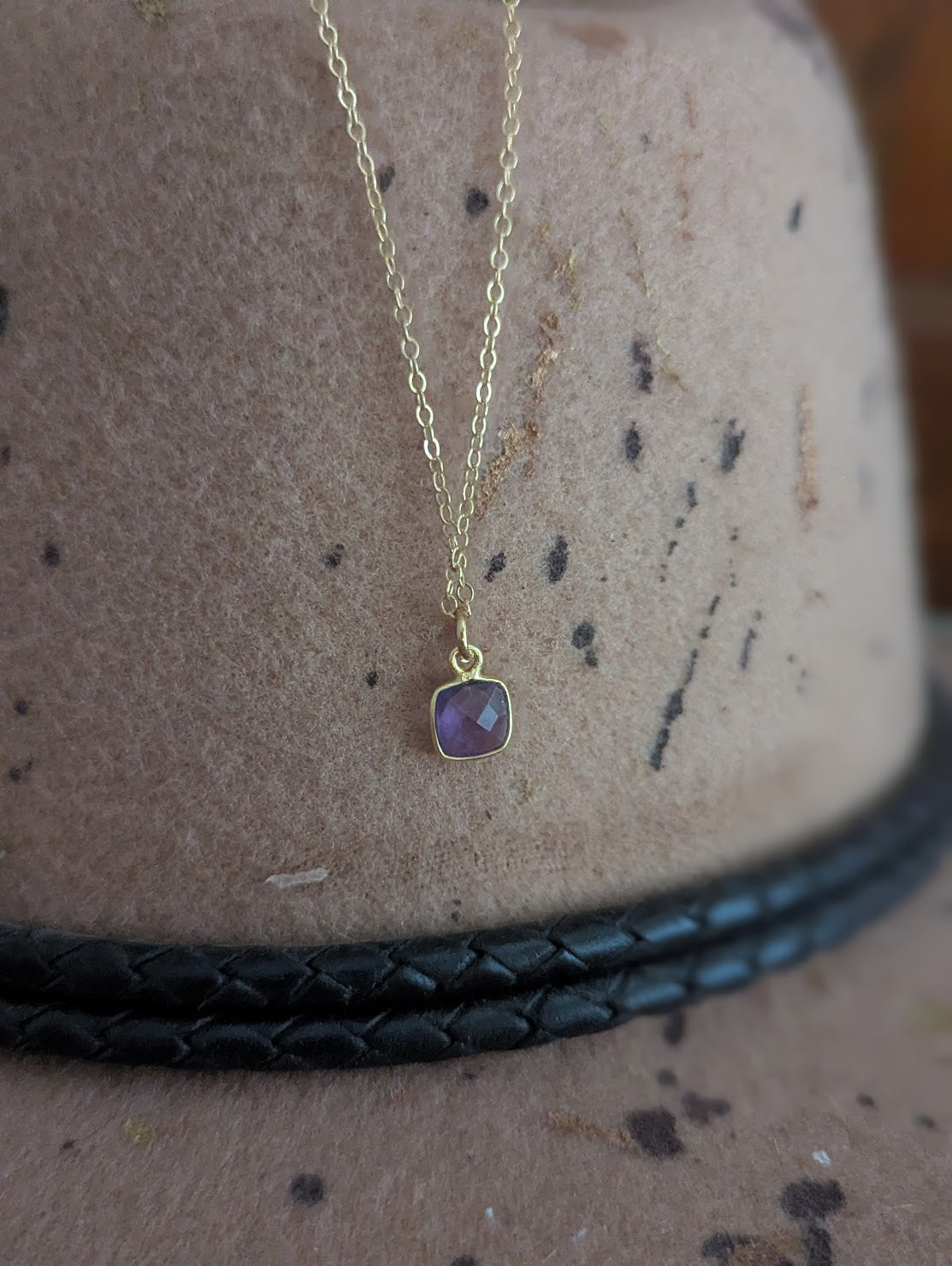 Faceted Amethyst Square 14kGF Necklace