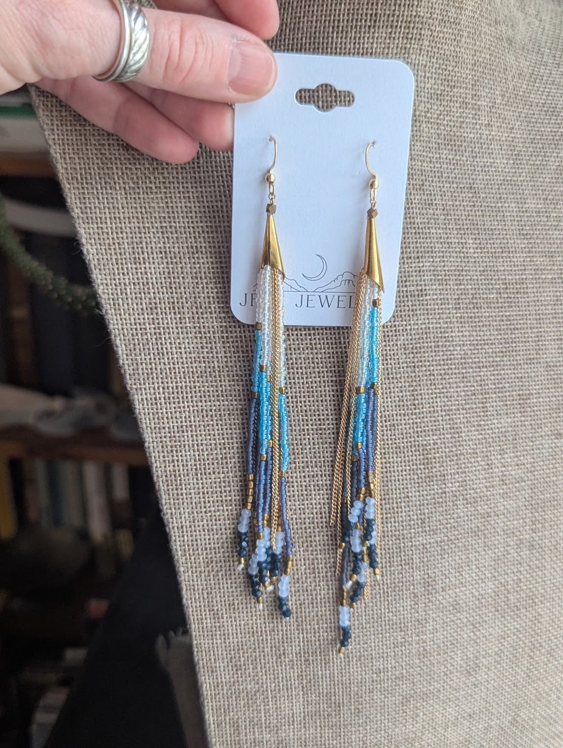 Long Beaded Blue Tassel Earrings