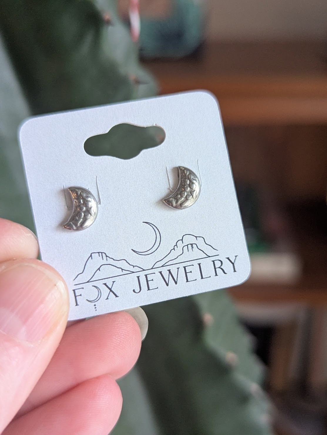 Silver Crescent Moon Textured Studs