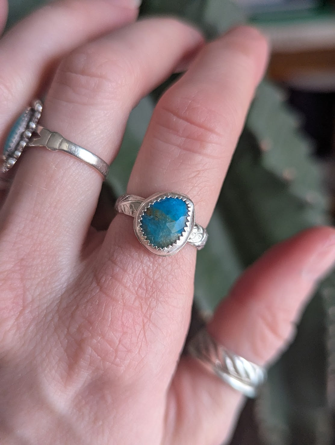 Aqua Peruvian Opal Sterling Silver Ring - Size 6