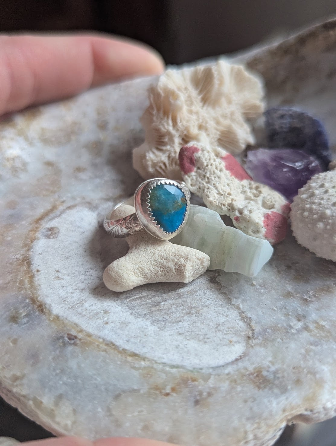 Aqua Peruvian Opal Sterling Silver Ring - Size 6
