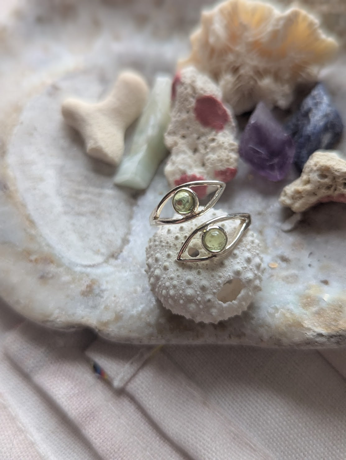 Peridot Eye Sterling Silver Ring (Ready to Ship) Sizes 8 + 9