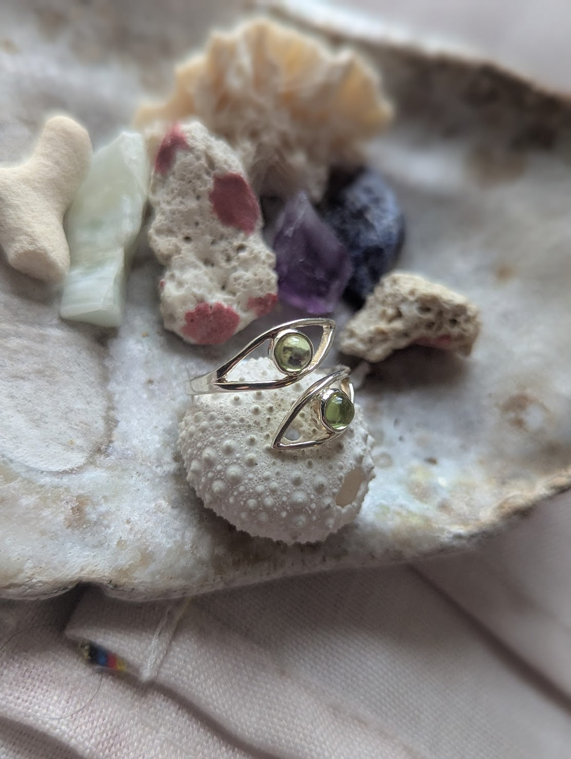 Peridot Eye Sterling Silver Ring (Ready to Ship) Sizes 8 + 9