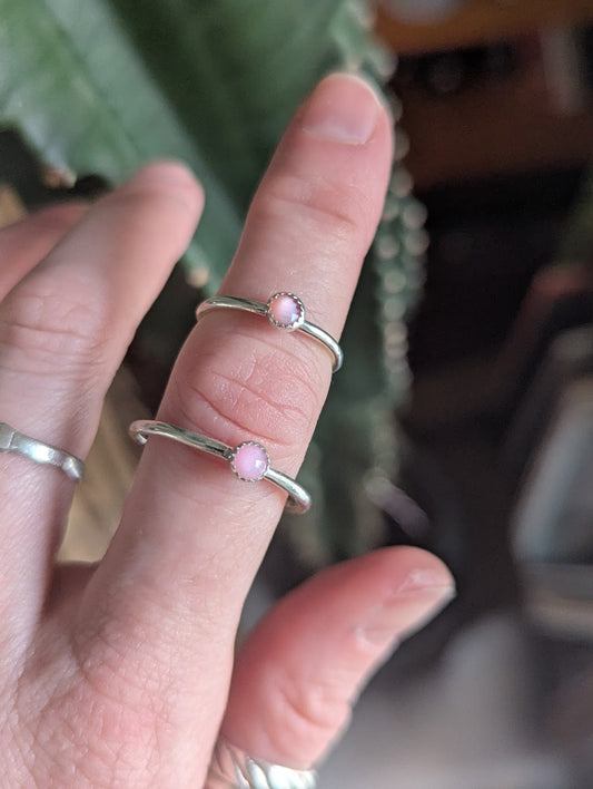 4mm Pink Mussel Shell Sterling Silver Ring - Size 4.5 & 11