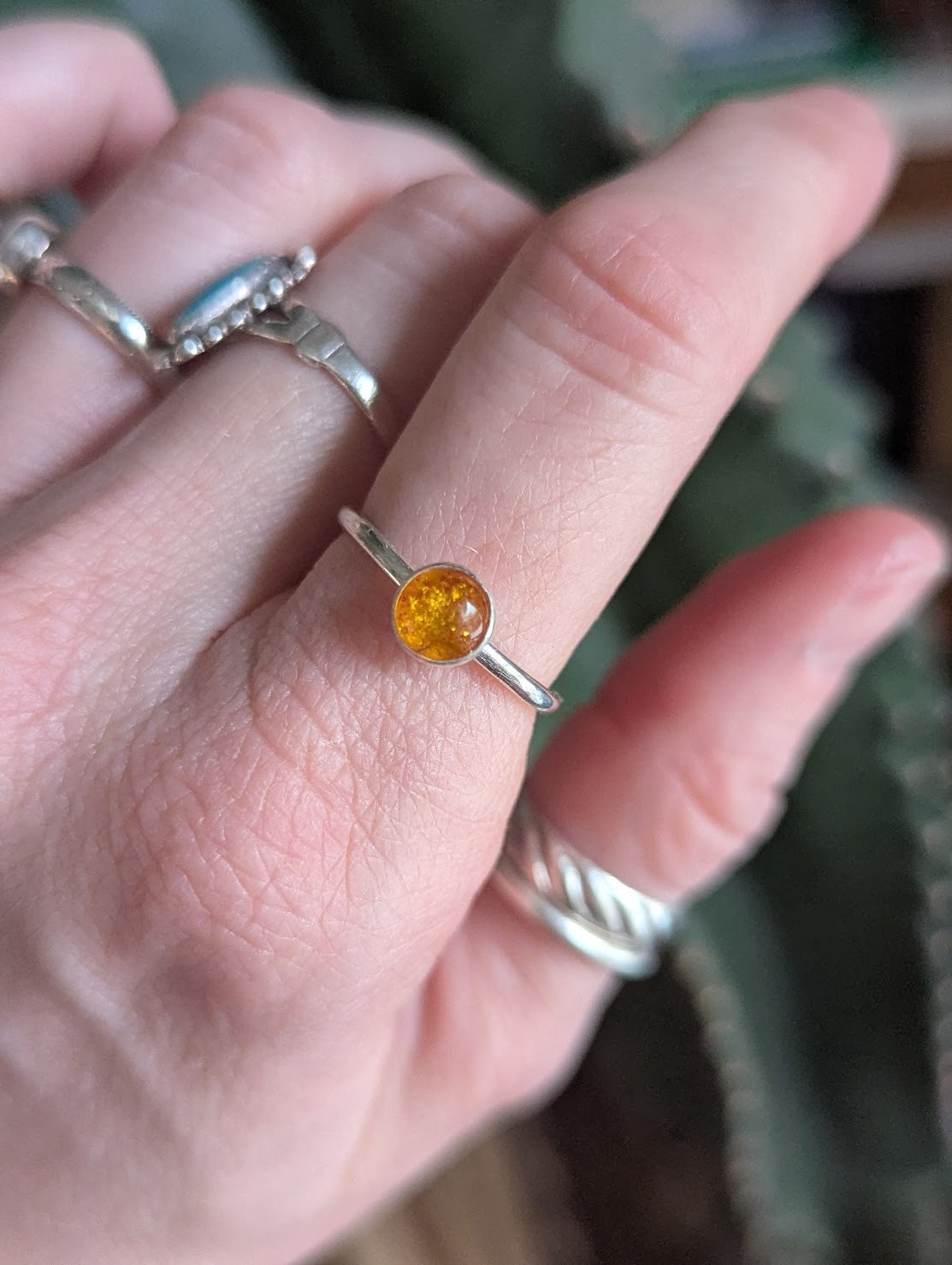 6mm Amber Sterling silver Ring - size 9.5