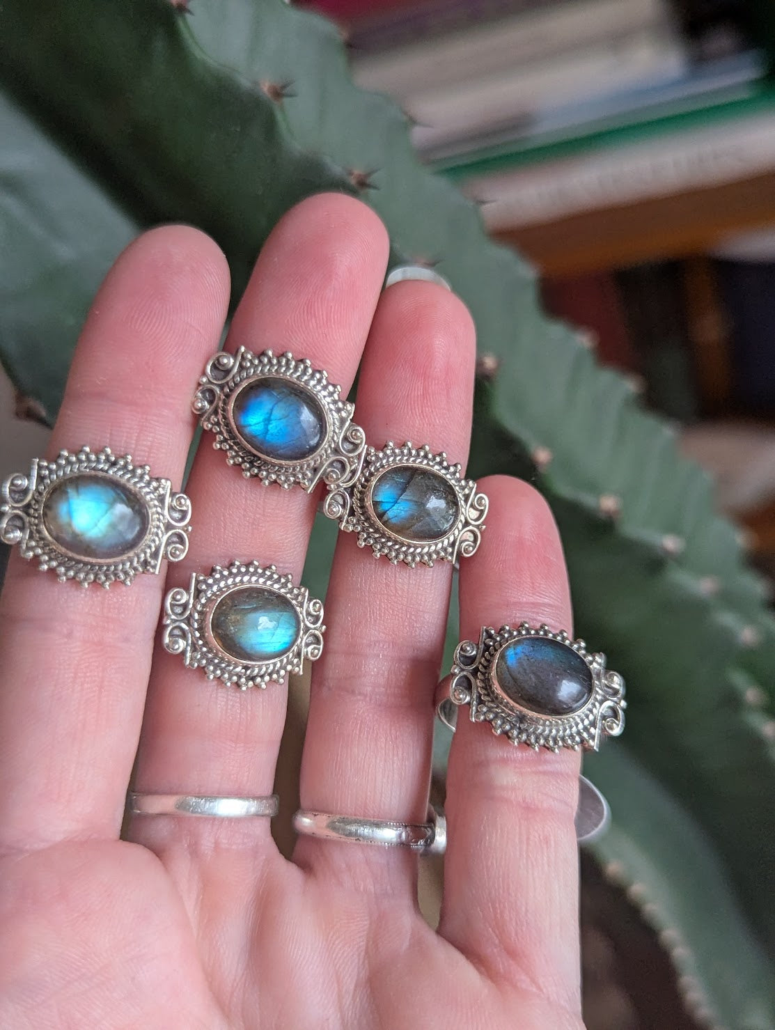 Embellished Labradorite Oval Sterling Silver Rings (Ready to Ship - Various Sizes Available)
