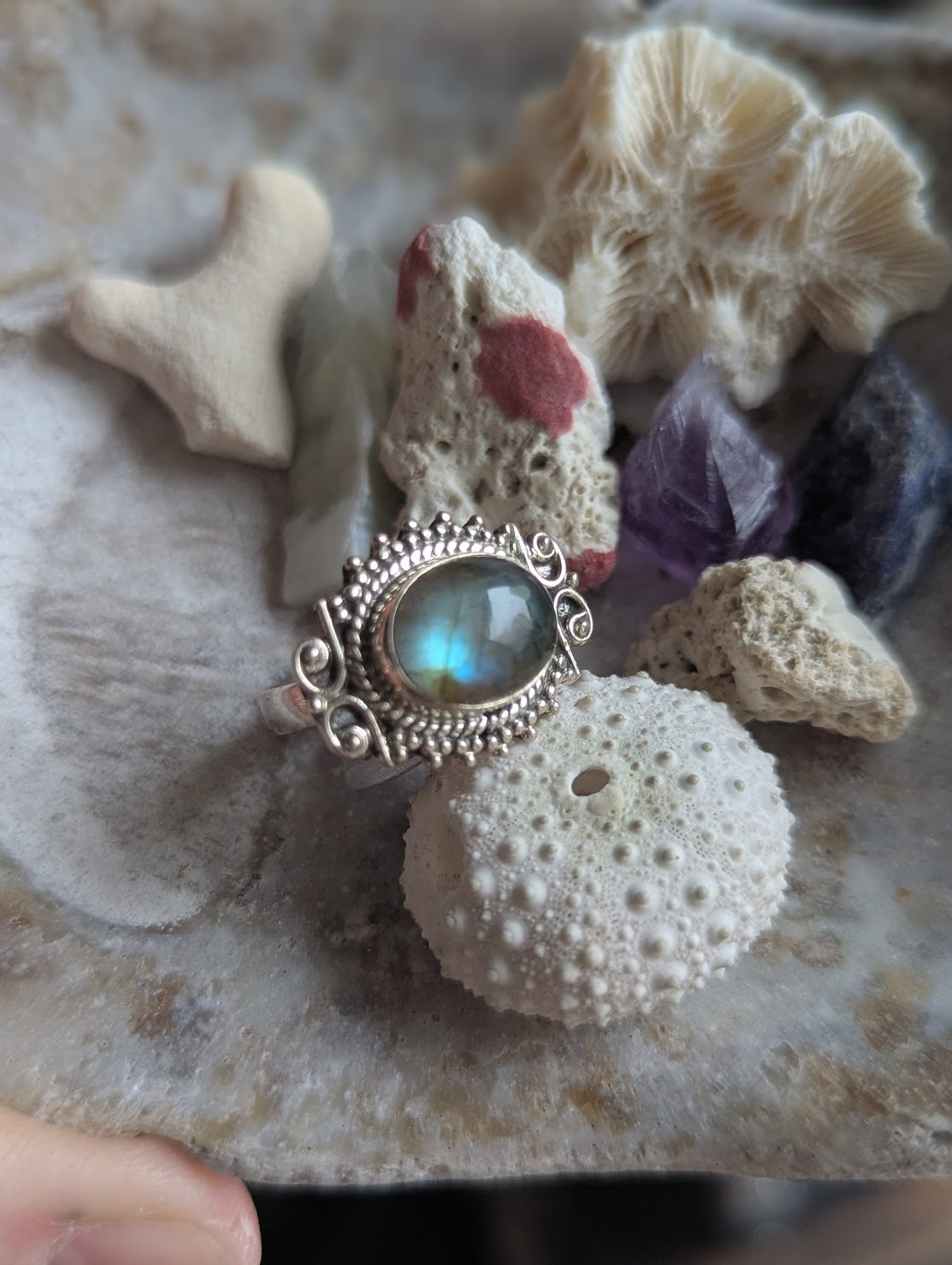Embellished Labradorite Oval Sterling Silver Rings (Ready to Ship - Various Sizes Available)