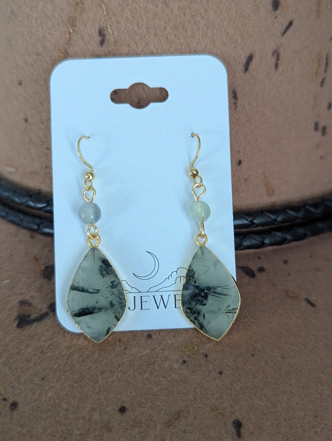 Prehnite and Fluorite Gold Earrings