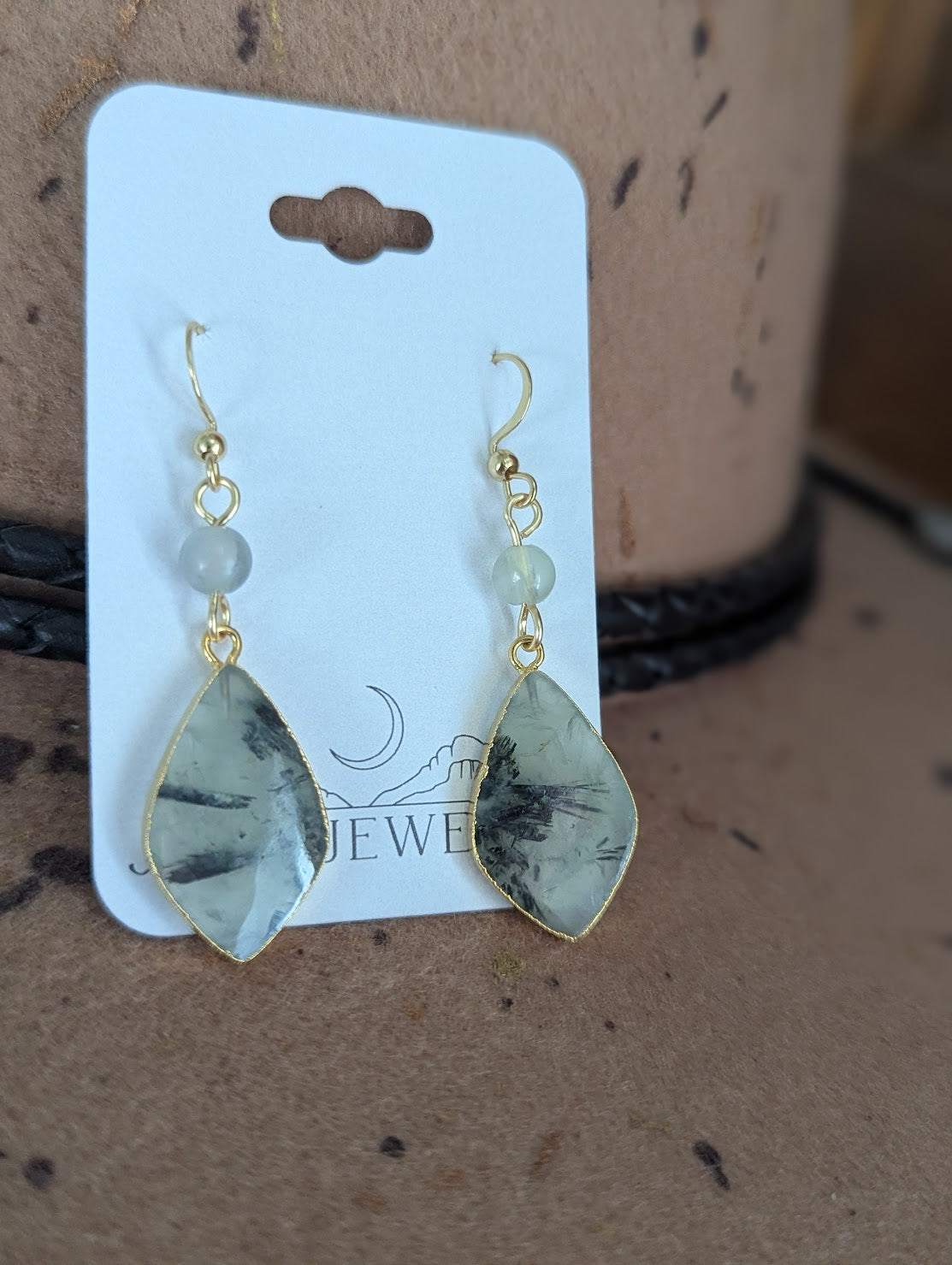 Prehnite and Fluorite Gold Earrings