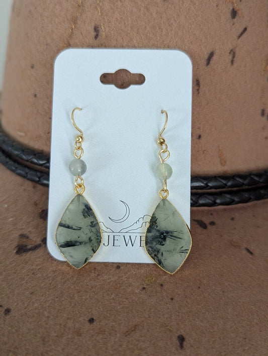 Prehnite and Fluorite Gold Earrings