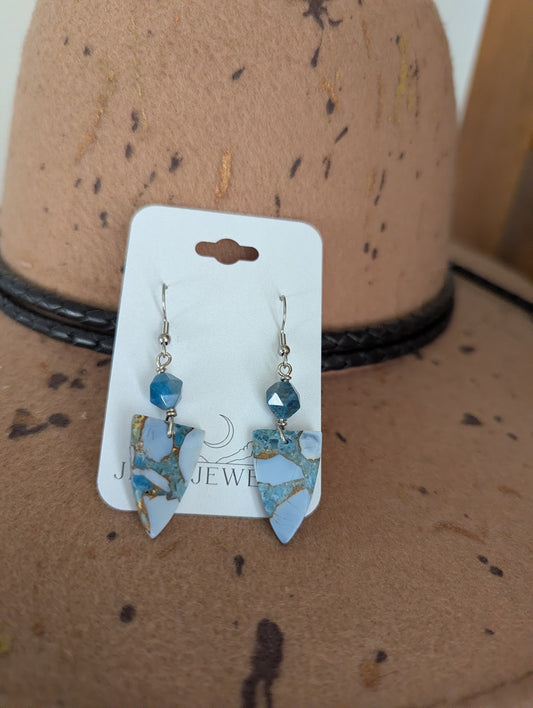 Blue Sea Sediment and Apatite Silver Earrings