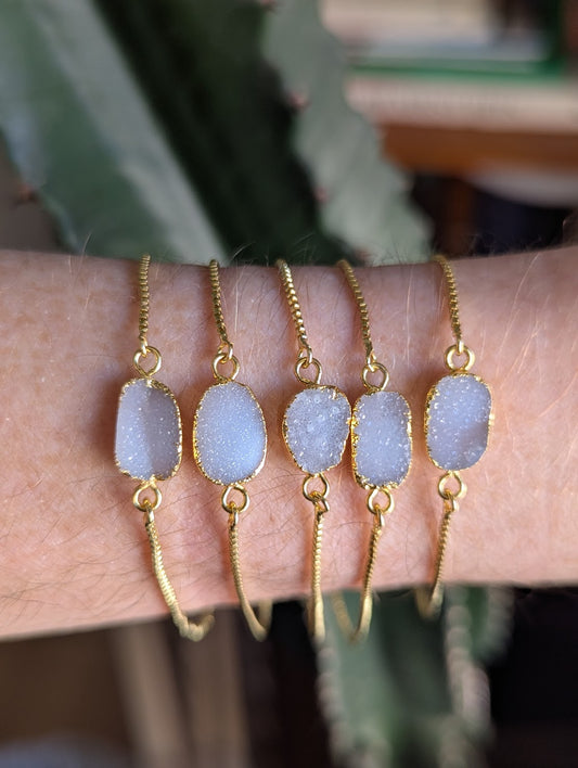 Small White Druzy Gold Slider Bracelet