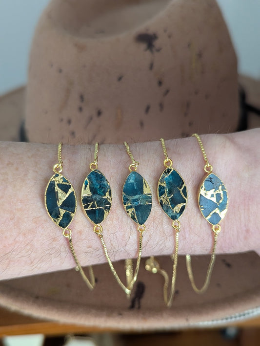 Blue ands Gold Mosaic Marquise Gold Slider Bracelet