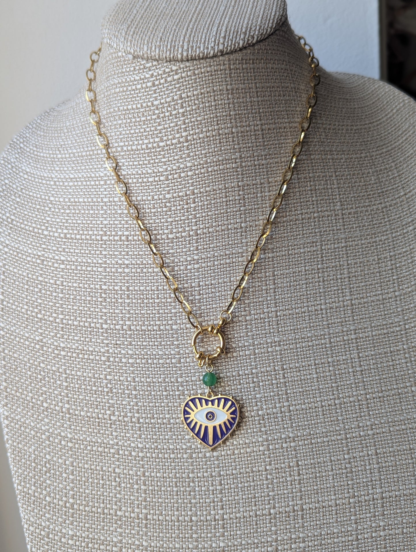 Blue Enamel Evil Eye Gold Necklace