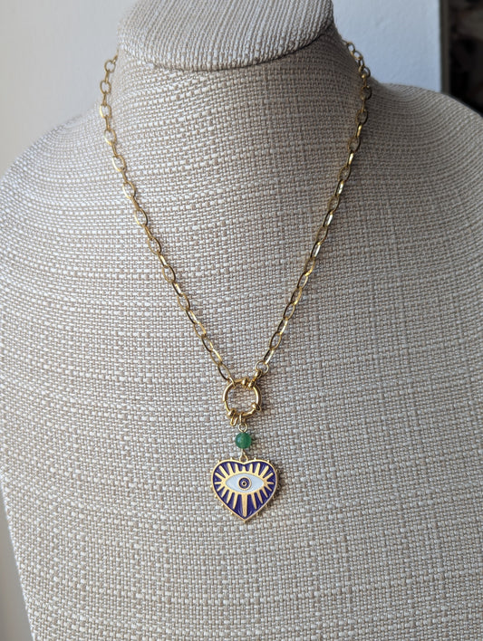 Blue Enamel Evil Eye Gold Necklace