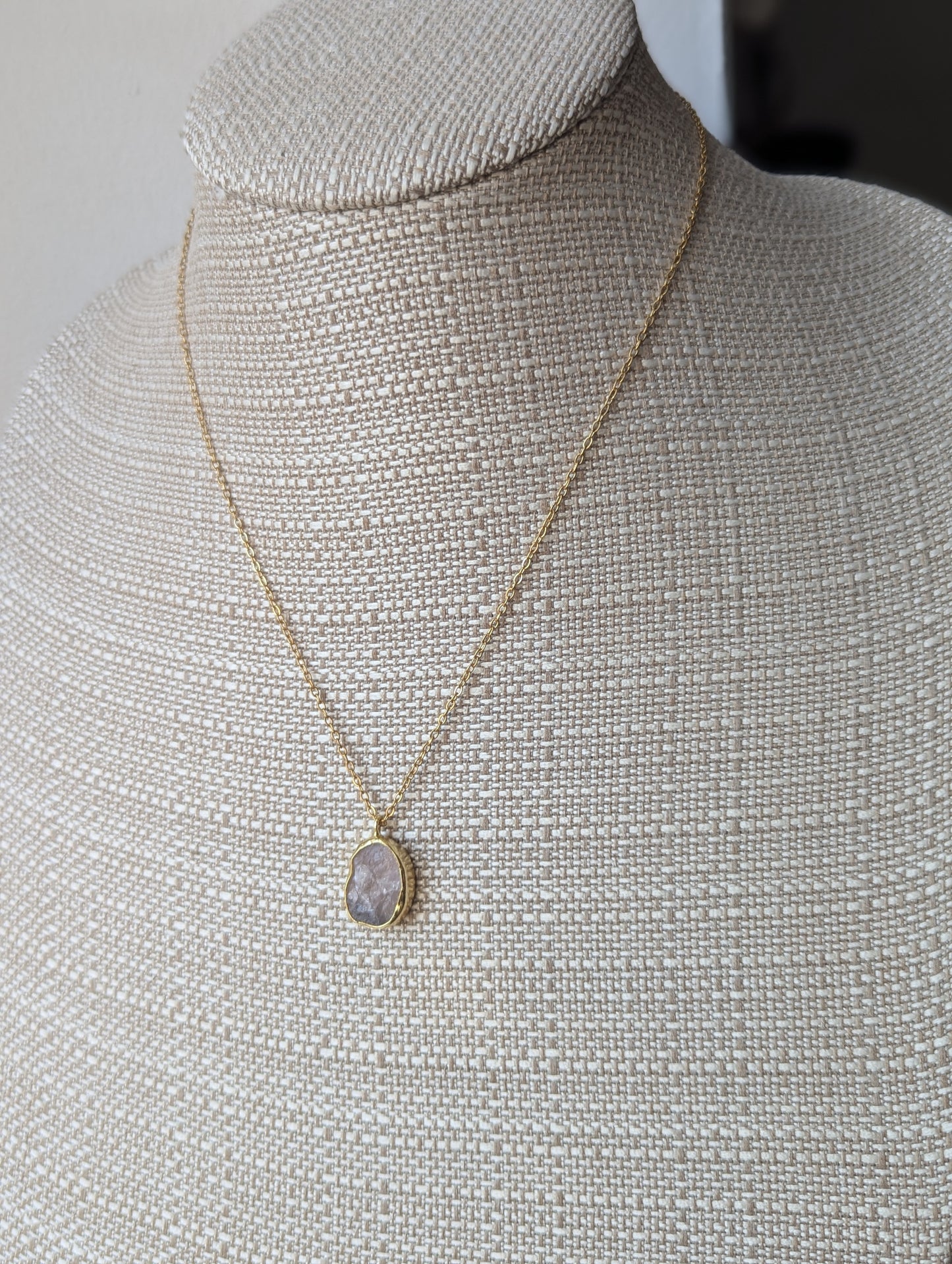 Raw Amethyst Oval Gold Necklace