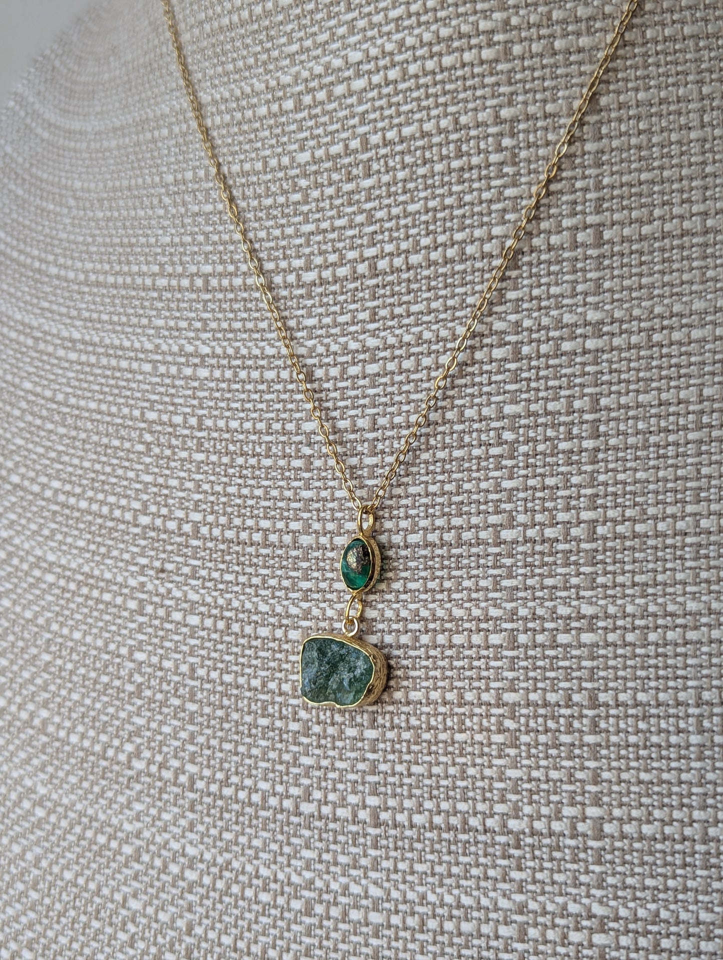 Green Fluorite Duo Gold Necklace