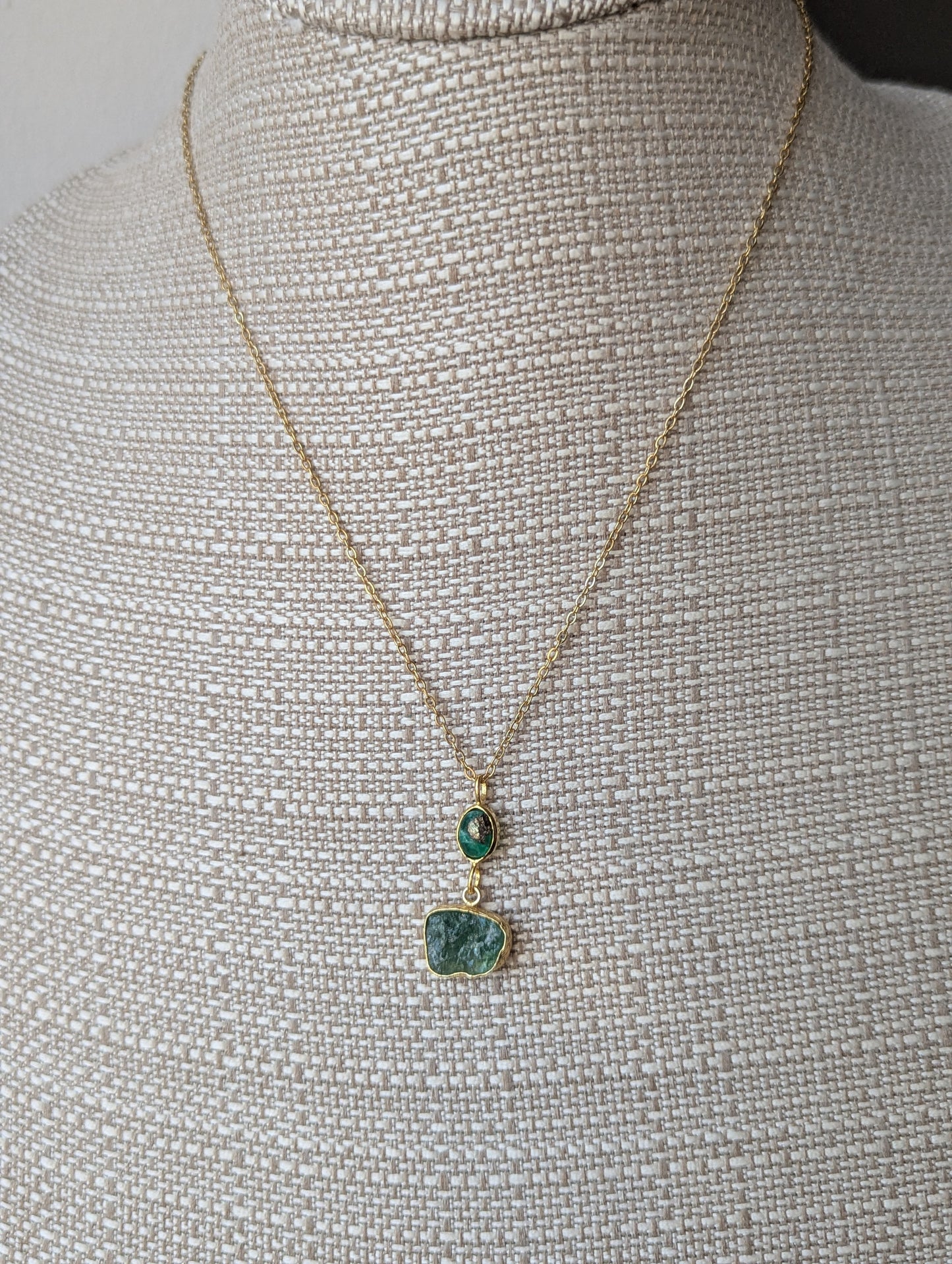 Green Fluorite Duo Gold Necklace