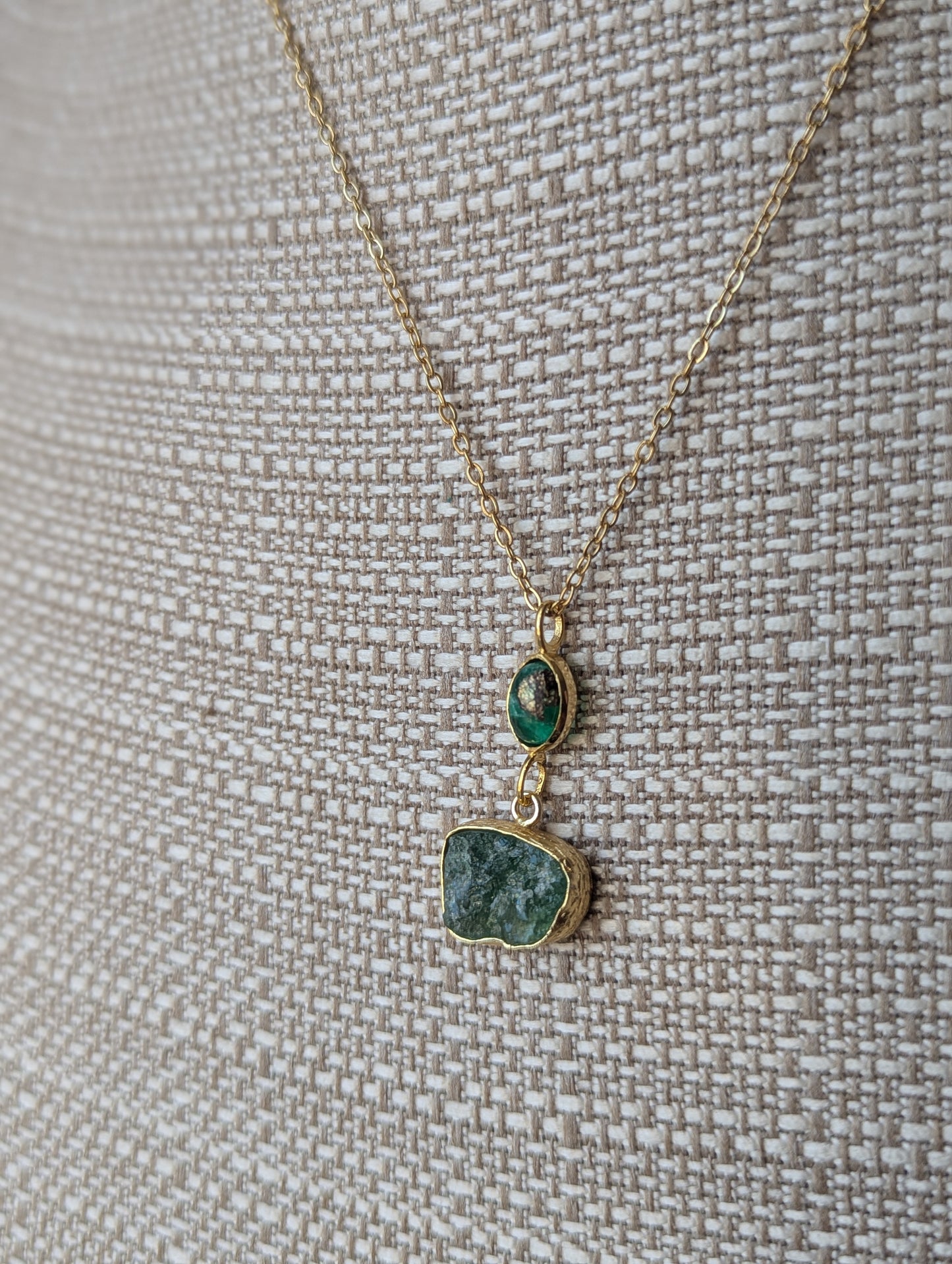 Green Fluorite Duo Gold Necklace