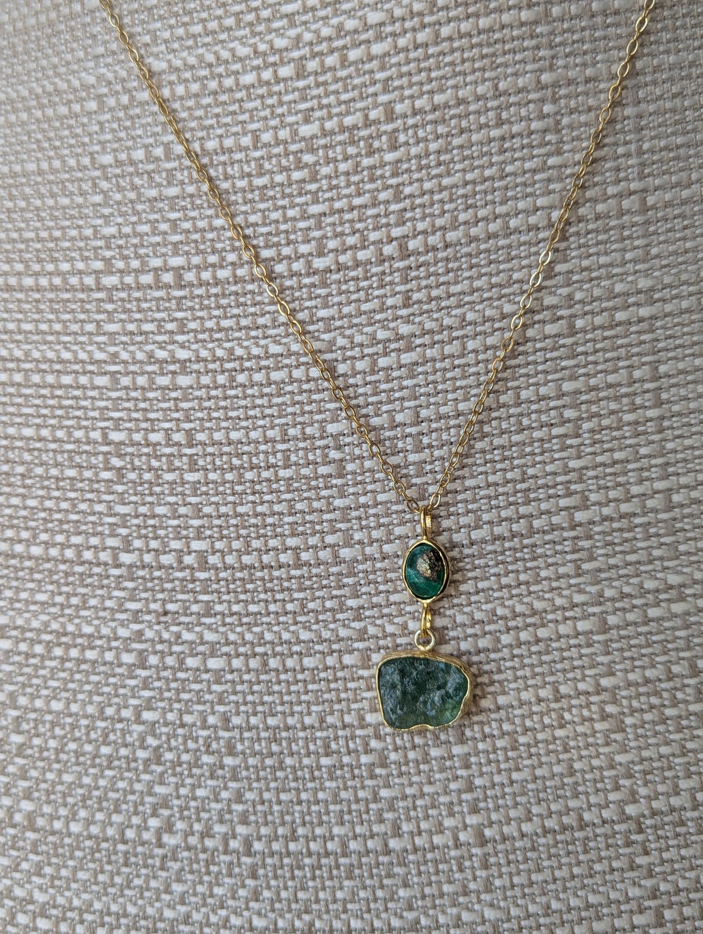Green Fluorite Duo Gold Necklace