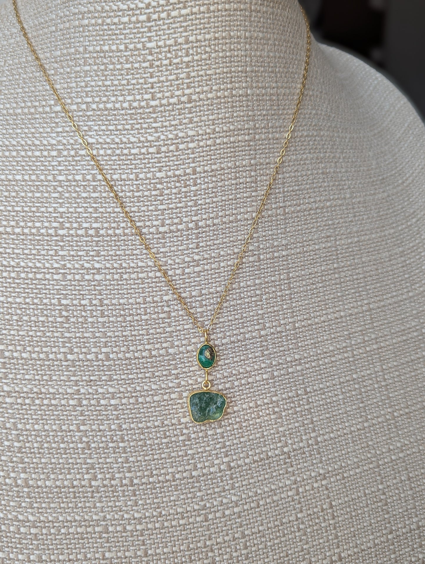 Green Fluorite Duo Gold Necklace