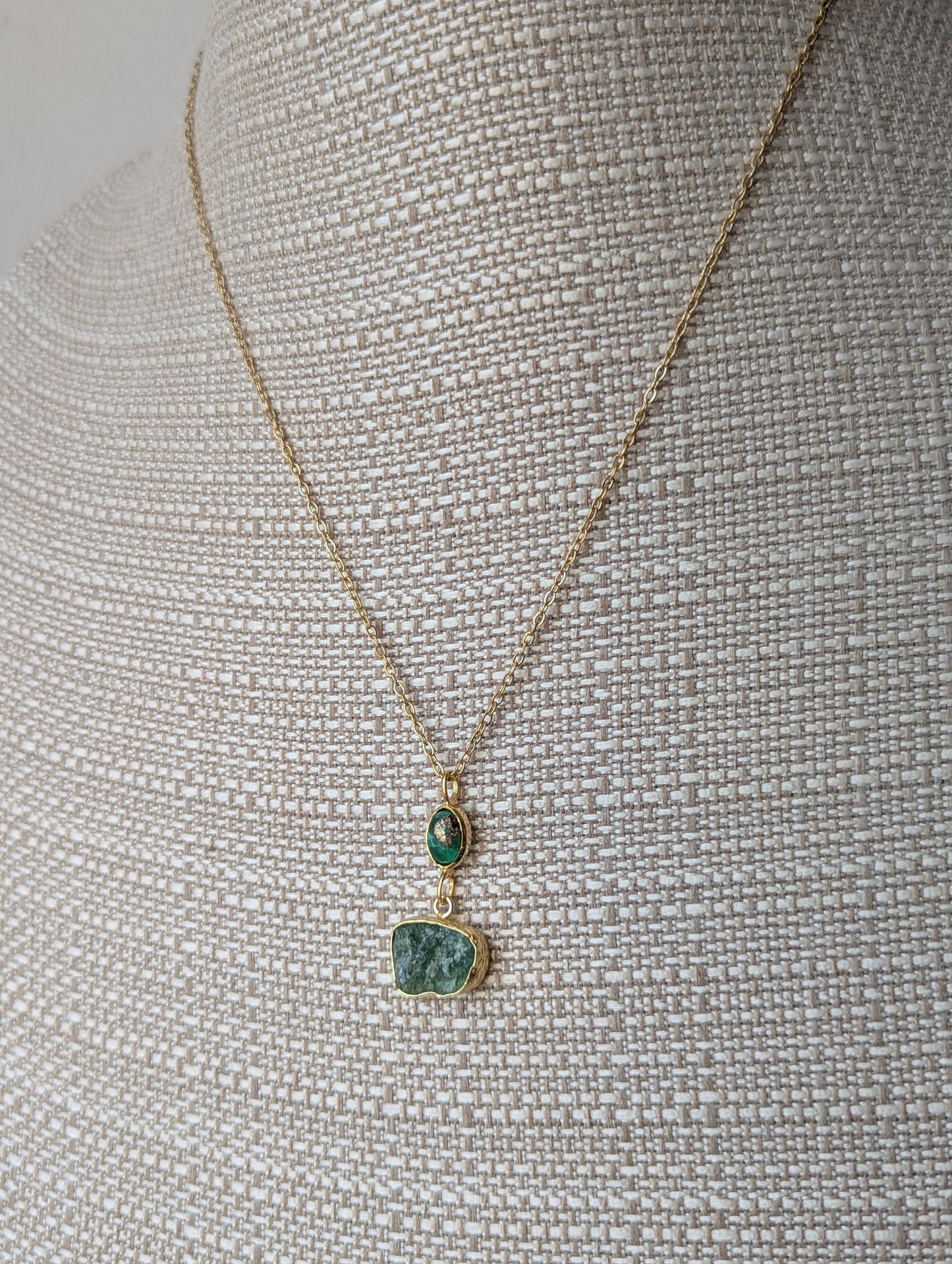 Green Fluorite Duo Gold Necklace