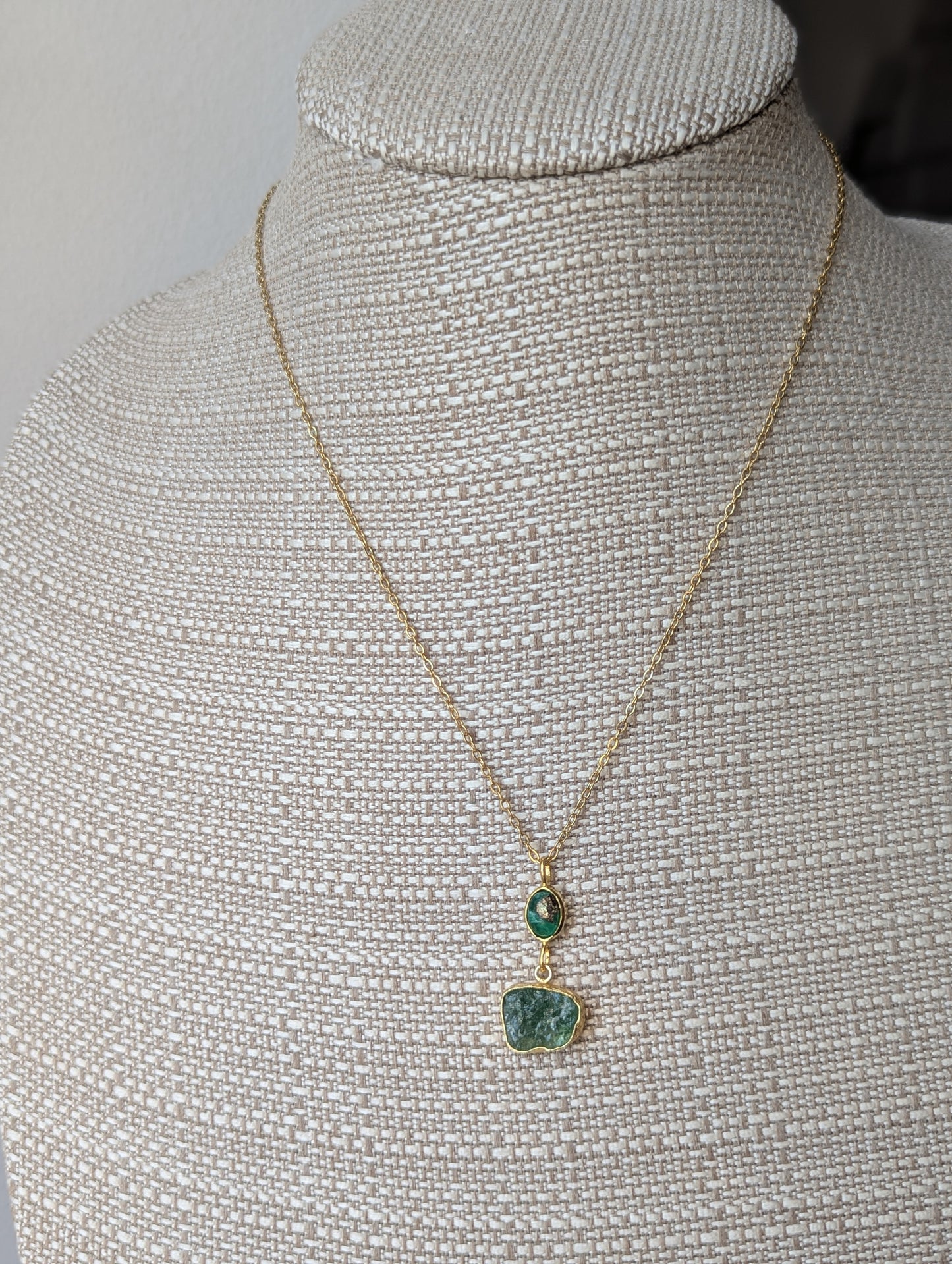 Green Fluorite Duo Gold Necklace