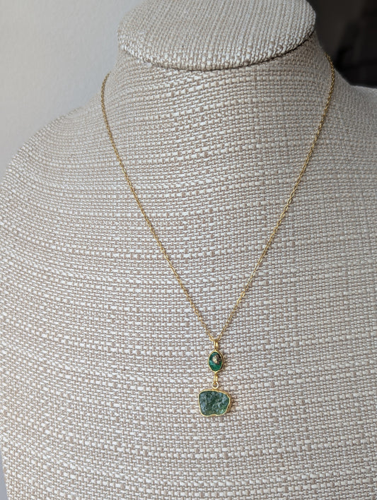 Green Fluorite Duo Gold Necklace