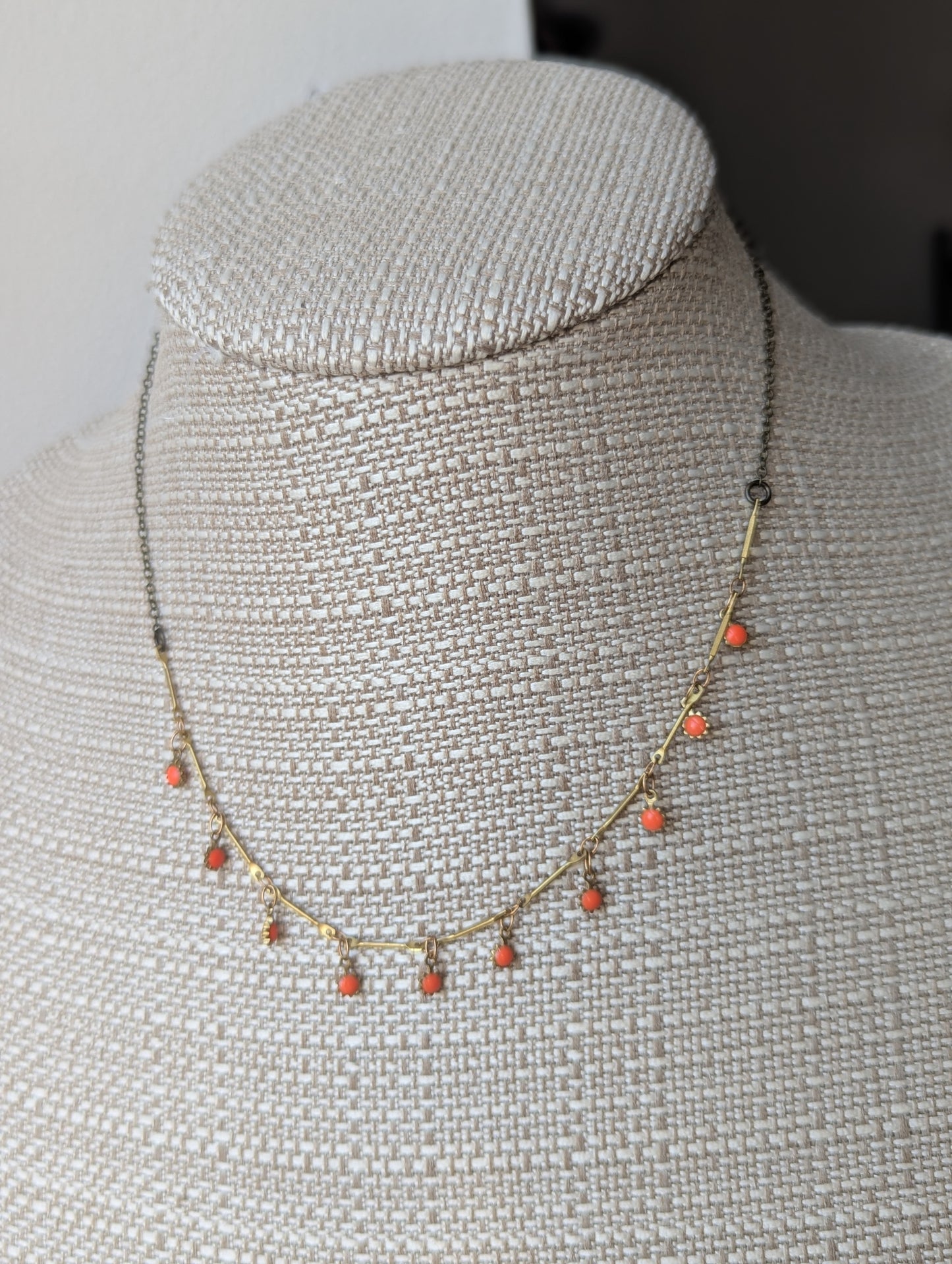 Orange Sun Charm Brass Adjustable Charm Necklace