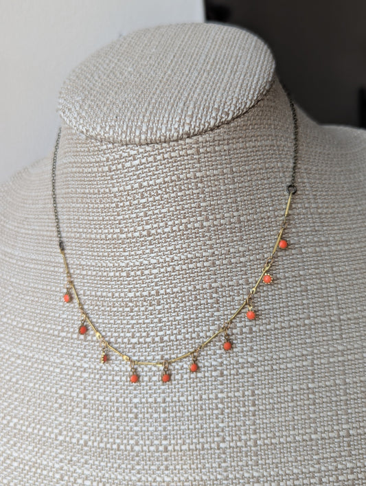 Orange Sun Charm Brass Adjustable Charm Necklace