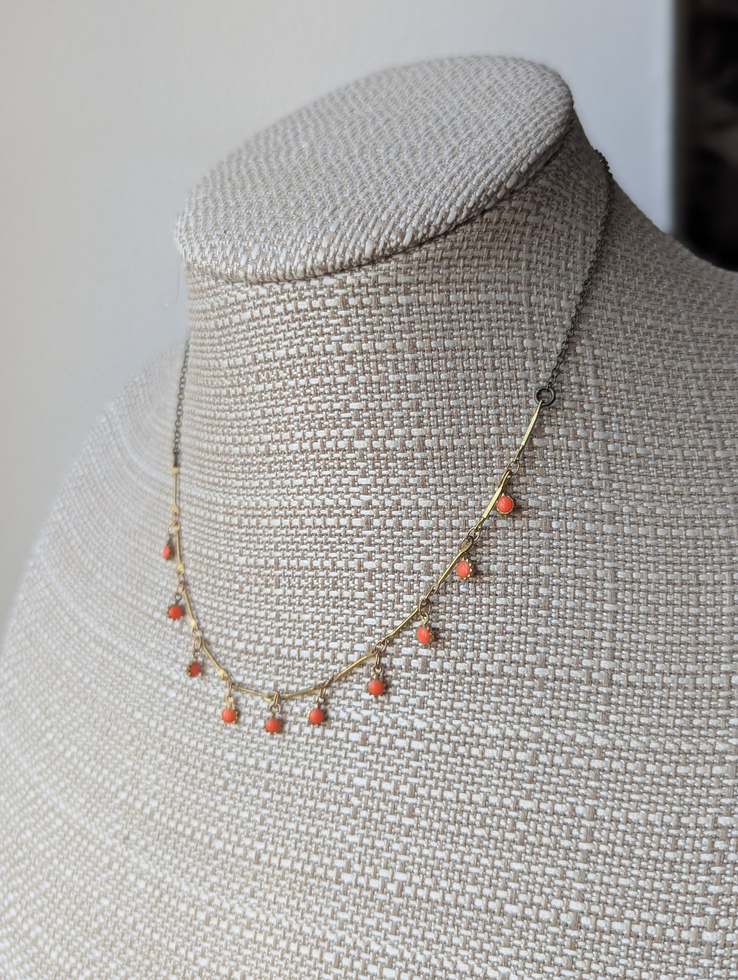 Orange Sun Charm Brass Adjustable Charm Necklace