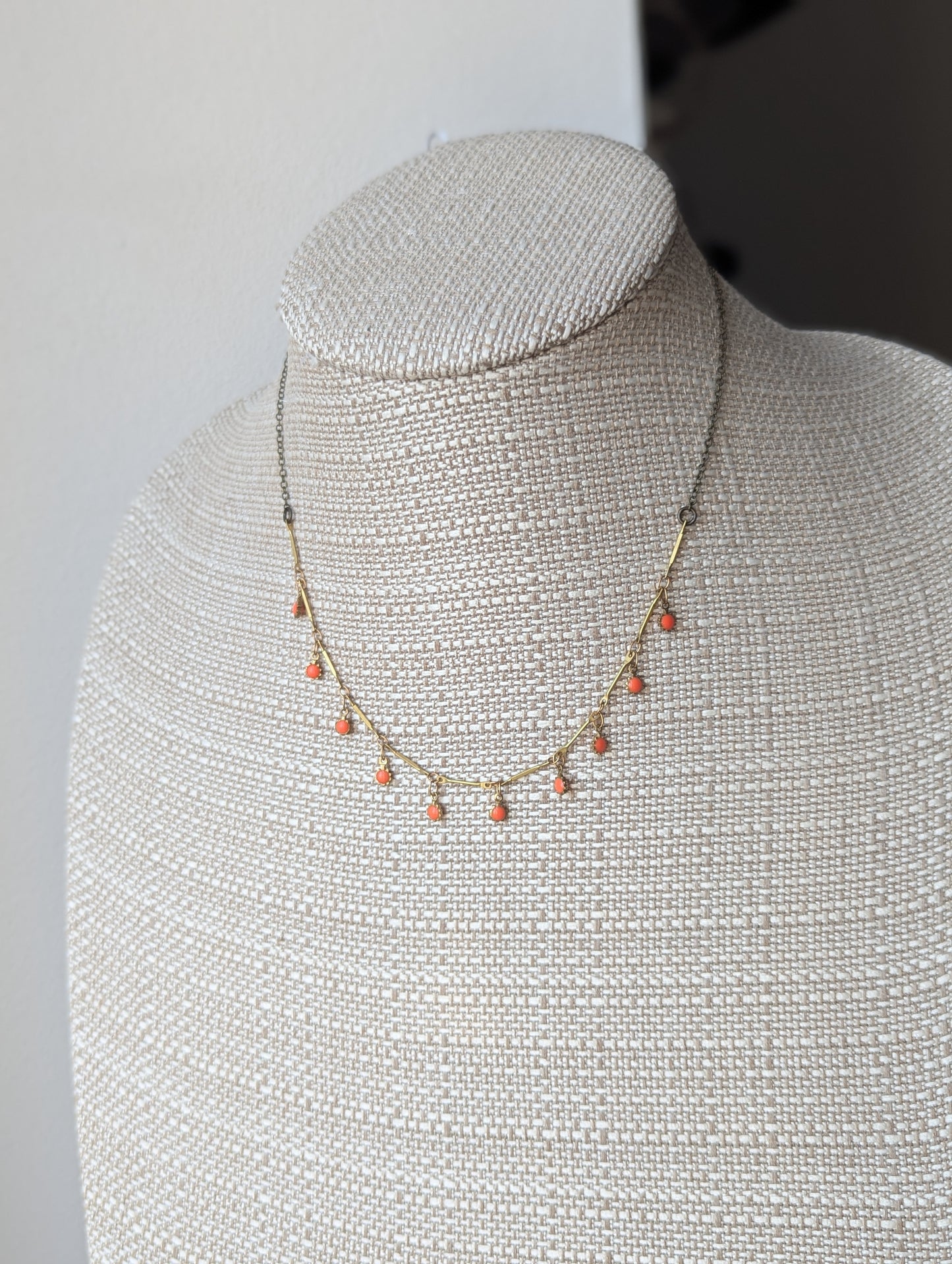 Orange Sun Charm Brass Adjustable Charm Necklace